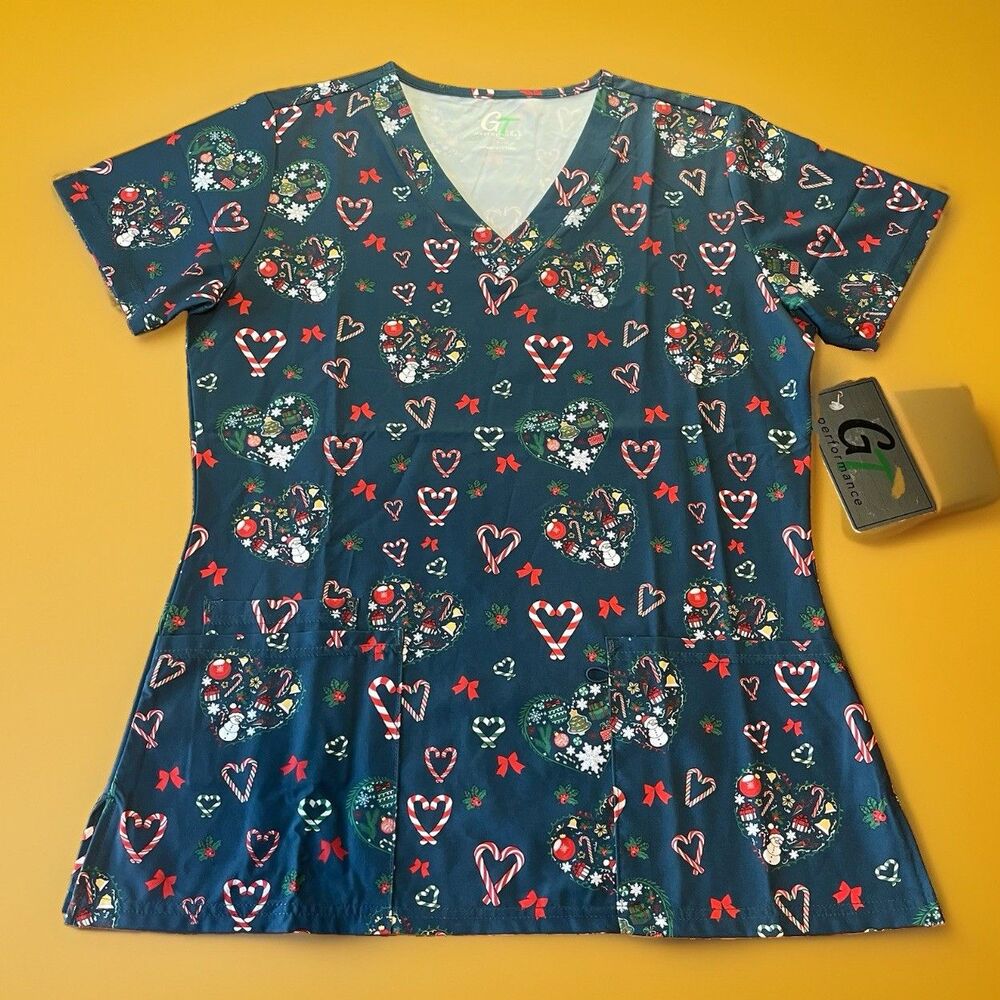 GT Performance Women's Scrub Top Size S Christmas